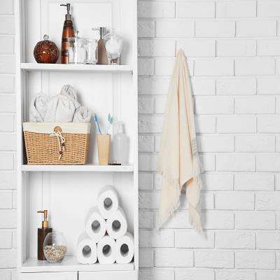 White Bathroom Design with Wooden Shelving