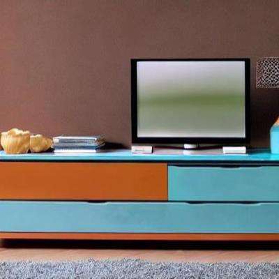 Classic TV Unit Design in Multicolour with Brown Wall and Wooden Floor
