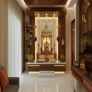 Modern Mandir Design With Tall Unit