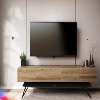 Modern TV Unit Design in Brown with Concrete White Wall