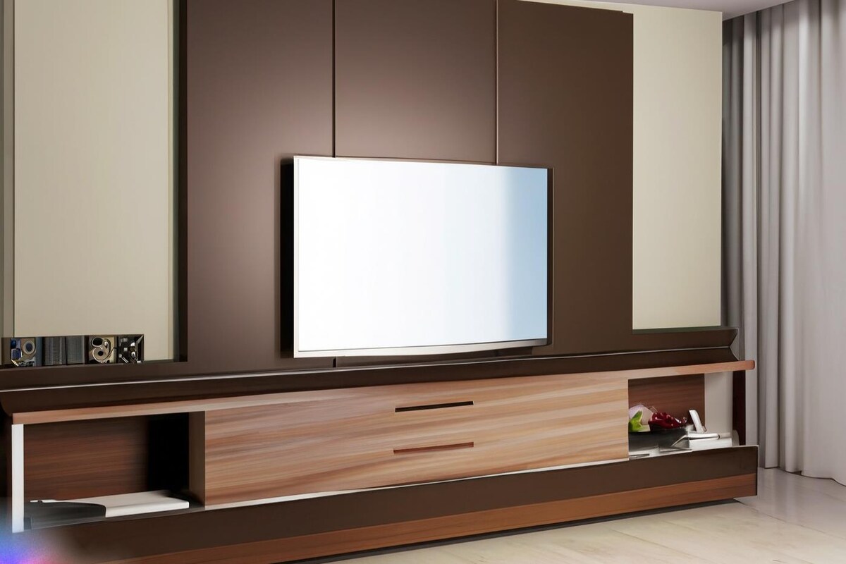 Modern TV Unit Design With Brown Cladding Modern TV Unit Design With Brown Cladding