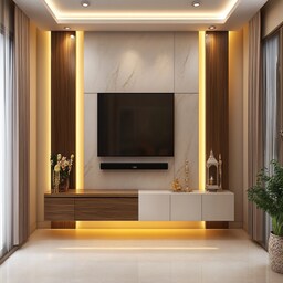 Modern Brown TV Unit Design With Open Shelves