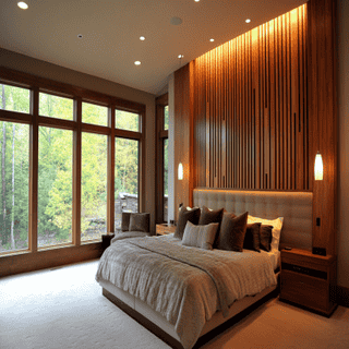 Elegant Master Bedroom Design with Grooved Wall Panels, and Pendant Lights