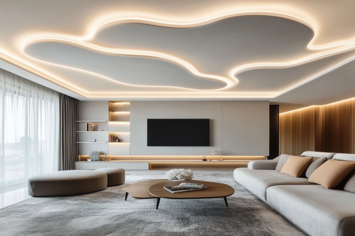 Modern Cloud-Shaped POP Single-Layered False Ceiling Design