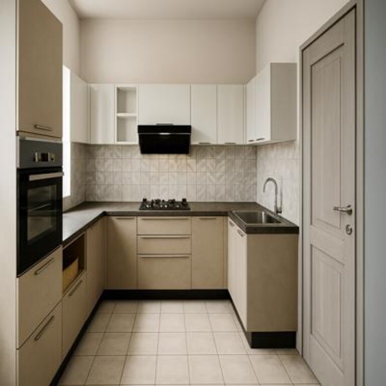 Contemporary Sandstone U Shaped Kitchen