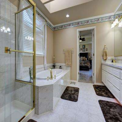 Craftsman Bathroom Design with Gold Accents