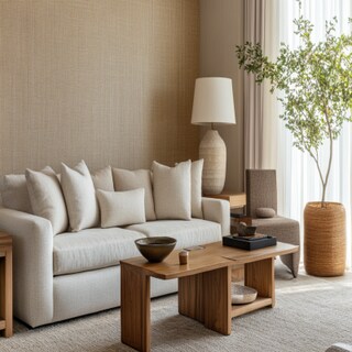 Contemporary Textured Beige Living Room Wall Paint Design