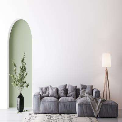 Minimalist Symbolic Living Room Design With A Decorative Plant And A Side Lamp