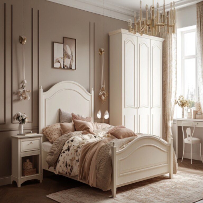 Classic Kids Bedroom Design with Queen Bed and Wardrobe