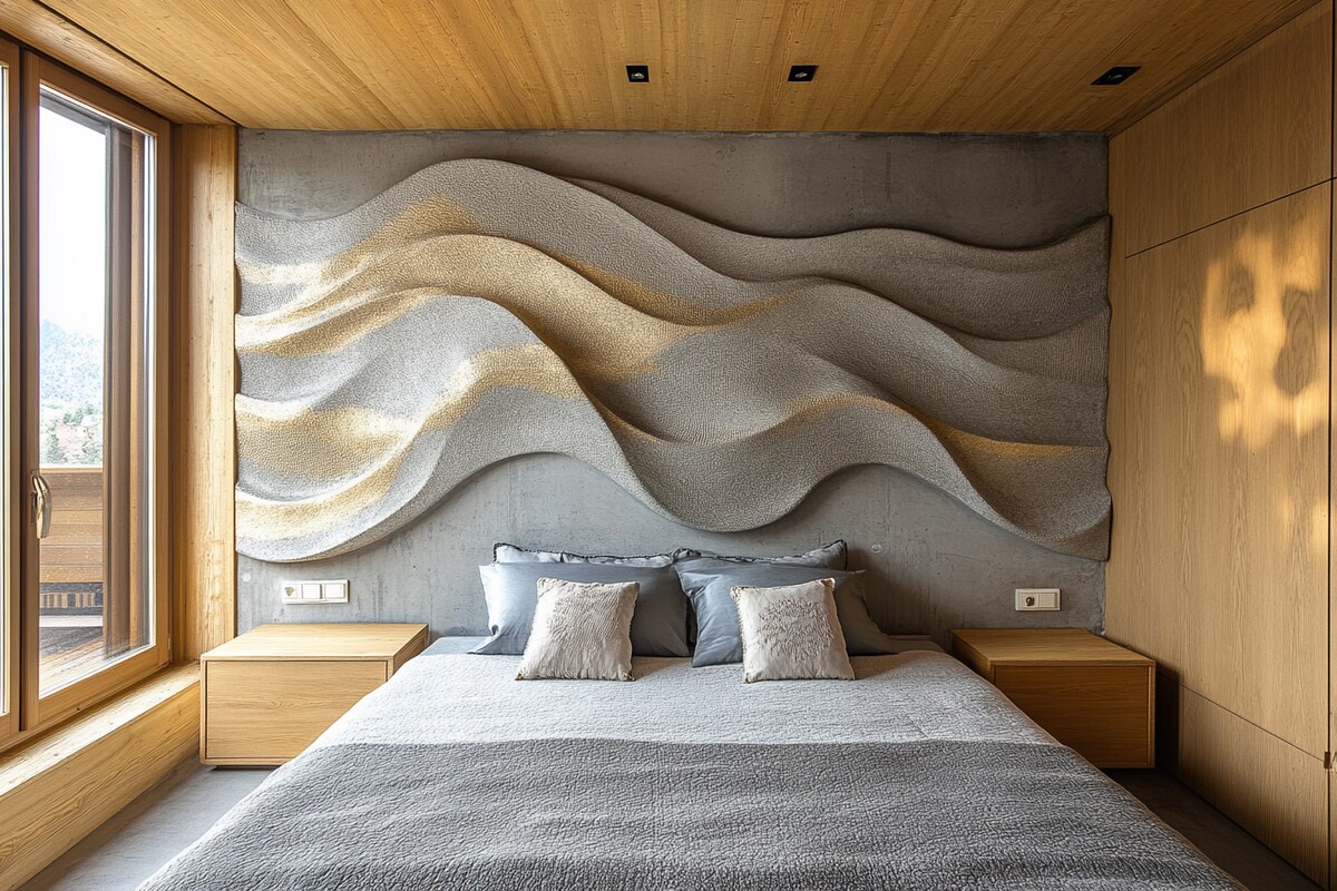 Modern Bedroom Design With Grey And Gold Textured Accent Wall