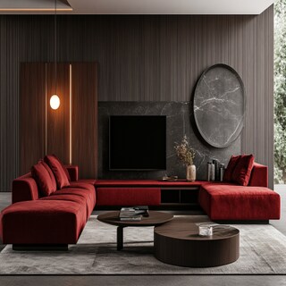 Red Sofa With TV Unit in a Contemporary Living Room Design