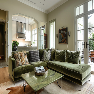 Contemporary Living Room Design With Sage Green Sectional Sofa