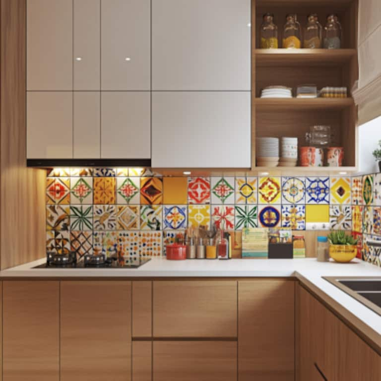 Modern Square Ceramic Multicoloured Kitchen Tile Design