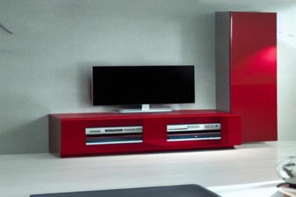 Modern TV Unit Design in Red Laminate with Red Wardrobe Modern TV Unit Design in Red Laminate with Red Wardrobe