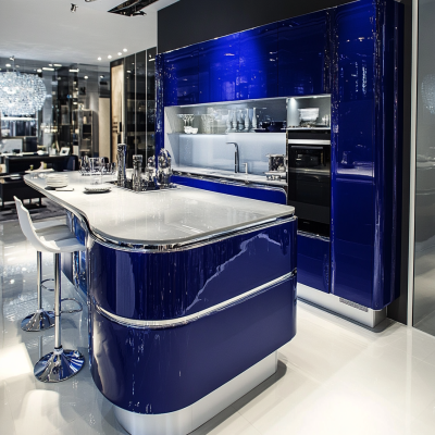 Modern Modular Regalia Blue And Grey Island Kitchen Design