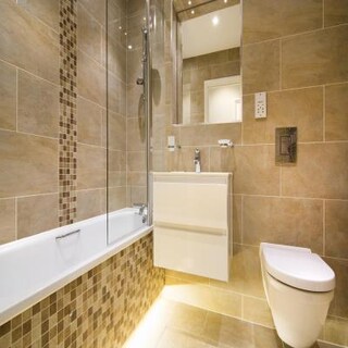 Contemporary Beige Bathroom Design