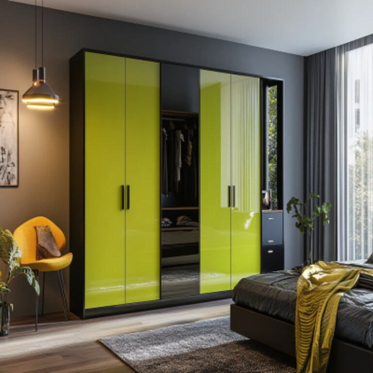 Modern Lime-Toned 4-Door Swing Wardrobe Design