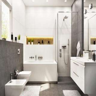 Contemporary Bathroom Design With Grey Marble Palette