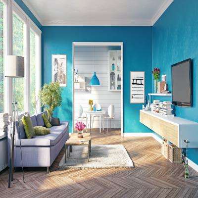 Cheerful Blue Walls Living Room