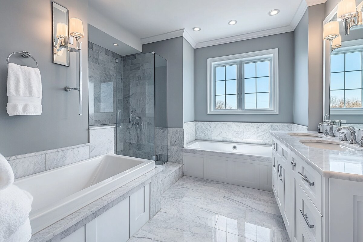 White and Grey Matte Ceramic Tiles Design for Bathroom White and Grey Matte Ceramic Tiles Design for Bathroom