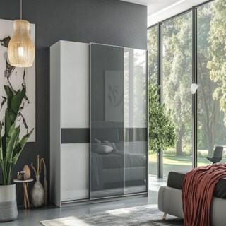 Modern Sliding Door Wardrobe in Dove Grey and Frosty White with Glossy Finish