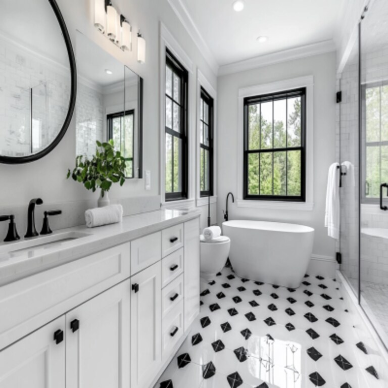 Minimal Black and White Bathroom Design With Vanity