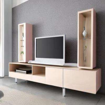 Modern TV Unit Design in Beige and Pink Laminate