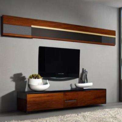 Modern TV Unit Design in Brown and Gold Laminate