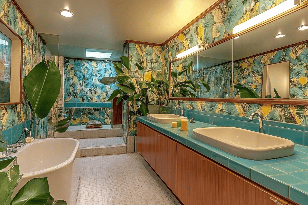 Leaf Pattern Mid-Century Modern Bathroom Design