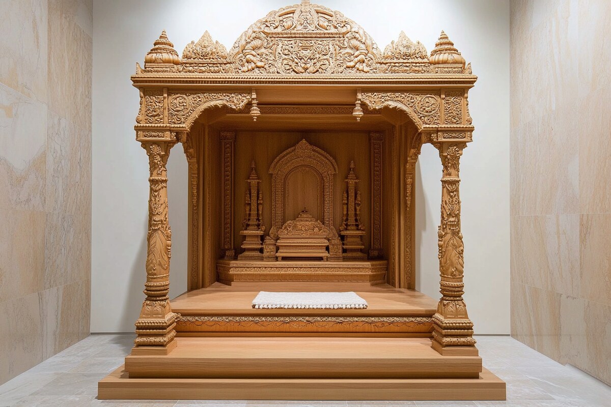 Contemporary Tan Floor-Mounted Mandir Design