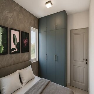 Deep Teal FullHeight Wardrobe with Soft Neutral Bedroom Style