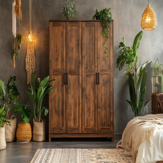 4-Door Bohemian Swing Wardrobe Design in Walnut Colour