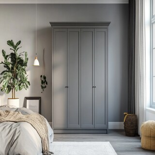 4-Door Classic River Stone Matte Swing Wardrobe Design