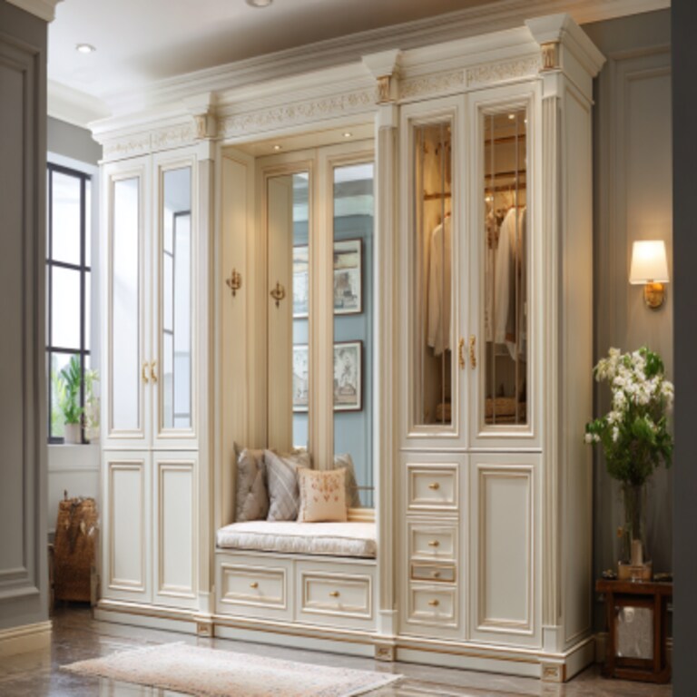 4-Door Classic Swing Wardrobe Design with Mirror and Drawers