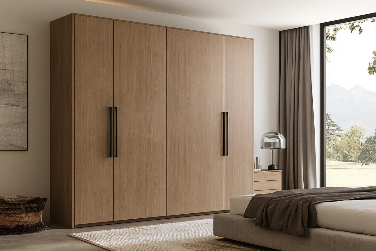 4-Door Contemporary Swing Wardrobe Design With Double Handles 4-Door Contemporary Swing Wardrobe Design With Double Handles