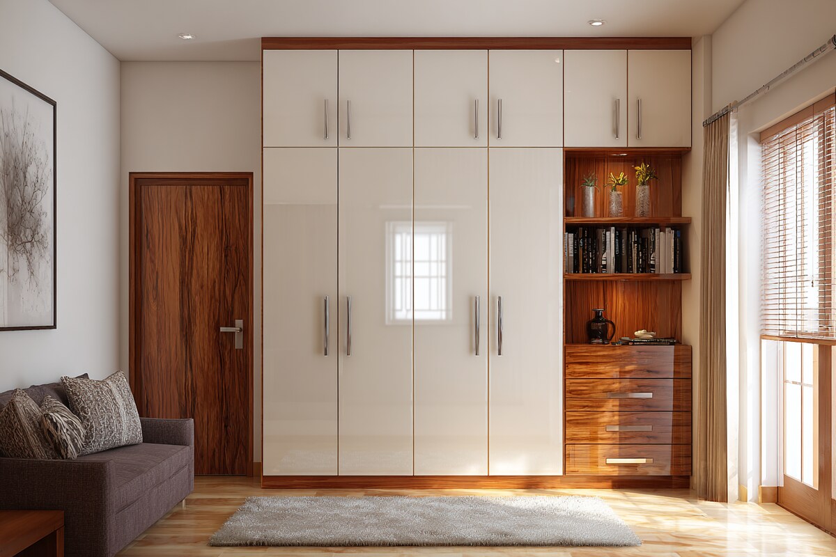 4-Door Contemporary Swing Wardrobe Design with Loft Storage 4-Door Contemporary Swing Wardrobe Design with Loft Storage