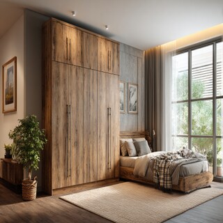4-Door Minimal Swing Wardrobe Design in Caven Acacia With Loft Storage