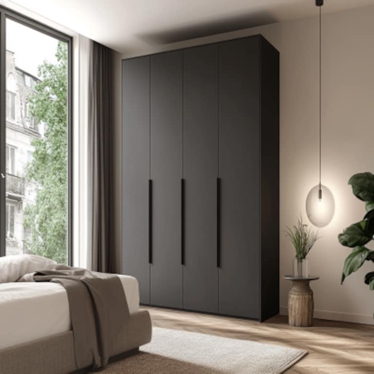 4-Door Modern Swing Wardrobe Design in Dust Grey Matte Finish