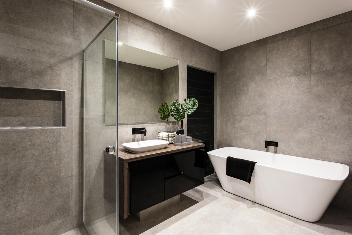 Modern Bathroom Design with Grey Palette Modern Bathroom Design with Grey Palette