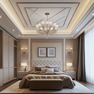 Contemporary Square Gypsum Ceiling Design With Chandelier