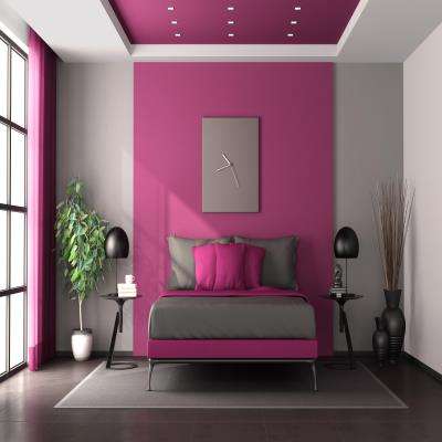 Master Bedroom Design with Purple and Grey Walls
