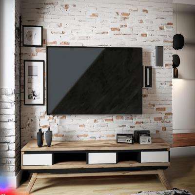 Modern Rustic TV Unit Design with White Exposed Brickwork