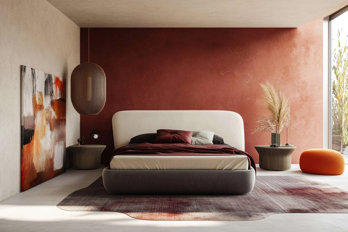 Minimal Bedroom Design With Tri-Toned Ombre Side Tables