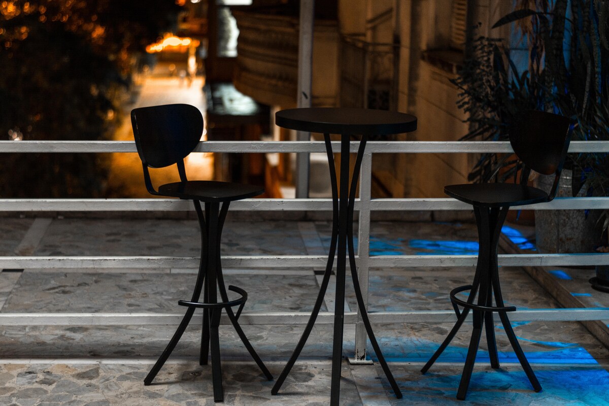 Simple Rustic Balcony Design with Bar Stools Simple Rustic Balcony Design with Bar Stools