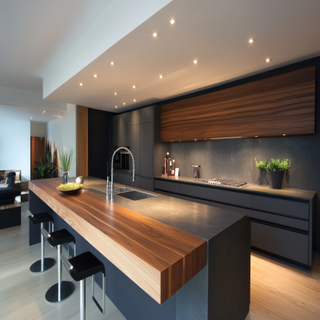 Modern Dark Grey And Wood Regalia Island Kitchen Design