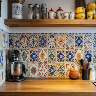 Contemporary Multicoloured Moroccan Kitchen Tile Design Made With Ceramic And Clay