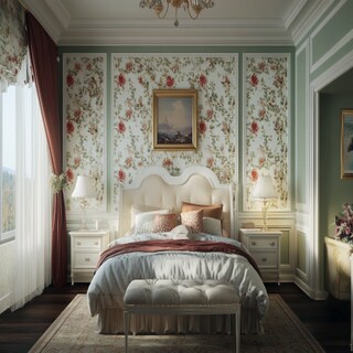 Classic Master Bedroom Design With Floral Wallpaper