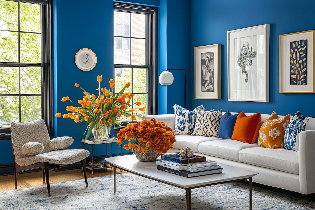 Classic Vibrant Blue Living Room Wall Paint Design