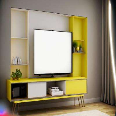 Contemporary TV Unit Design in White and Yellow Laminate