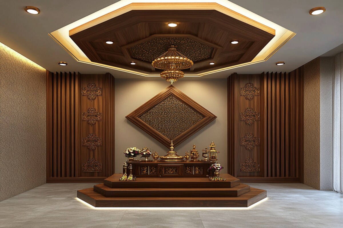 Classic Octogonal False Ceiling POP Design For Pooja Room